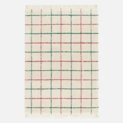 sweeek Tappeto interno shaggy motivo a griglia multicolore con frange