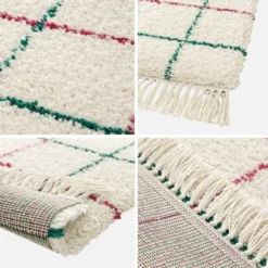 sweeek Tappeto interno shaggy motivo a griglia multicolore con frange