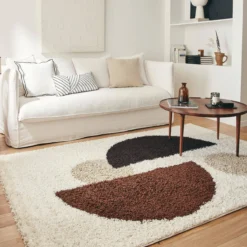 sweeek Tappeto interno shaggy motivi circolari beige, marrone, nero