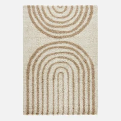 sweeek Tappeto interno shaggy, motivi geometrici arcobaleno, beige.