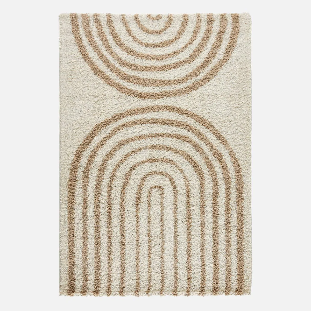 sweeek Tappeto interno shaggy, motivi geometrici arcobaleno, beige.