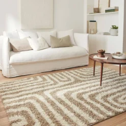 Tappeto interno shaggy motivi geometrici beige