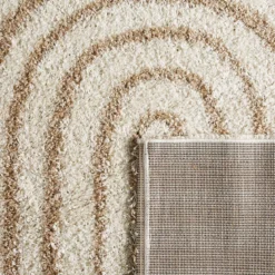 Tappeto interno shaggy, motivi geometrici arcobaleno, beige.