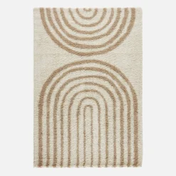 Tappeto interno shaggy, motivi geometrici arcobaleno, beige.