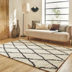 sweeek Tappeto interno shaggy, stile berbero, bianco e nero
