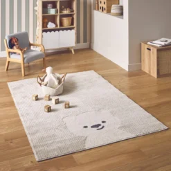 sweeek Tappeto per bambini beige/crema, piccolo tappeto con orsetto