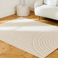 sweeek Tappeto per interni/esterni, motivo ad arco beige, poliestere riciclato