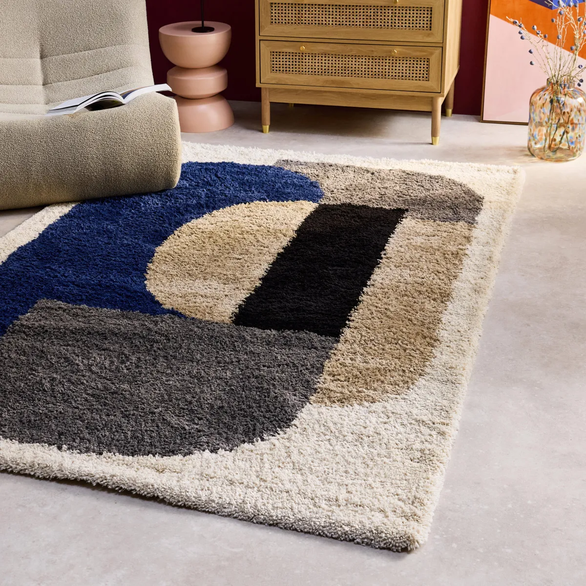 sweeek Tappeto shaggy per interni, motivo geometrico, multicolore
