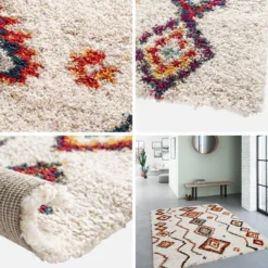 sweeek Tappeto shaggy per interni, stile berbero, crema e multicolore
