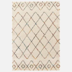Tappeto shaggy per interni, stile berbero, crema e multicolore