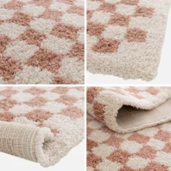 sweeek Tappeto vintage a scacchiera rosa e crema