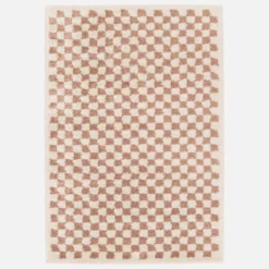 sweeek Tappeto vintage a scacchiera rosa e crema