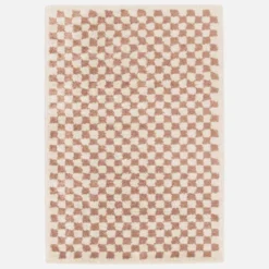 Tappeto vintage a scacchiera rosa e crema
