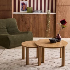 sweeek Tavolini vintage rotondi con piano effetto chevron