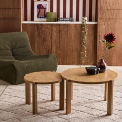 sweeek Tavolini vintage rotondi con piano effetto chevron
