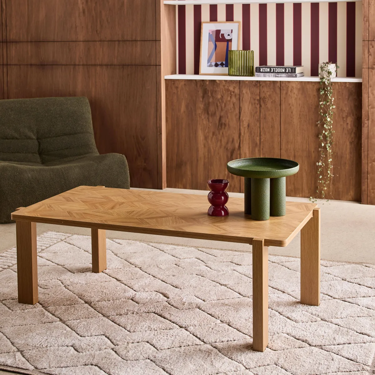 sweeek Tavolino da caffè vintage rettangolare in legno con piano effetto chevron