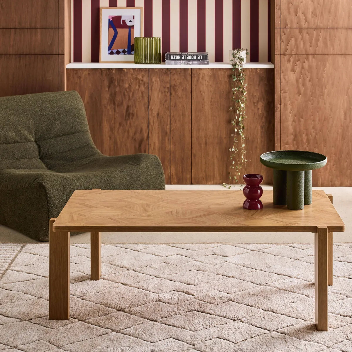 sweeek Tavolino da caffè vintage rettangolare in legno con piano effetto chevron