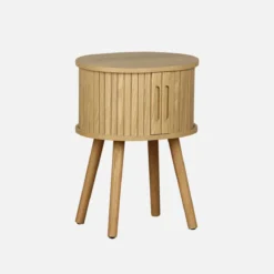 sweeek Tavolino da notte scandinavo con decorazioni in legno, 2 porte scorrevoli
