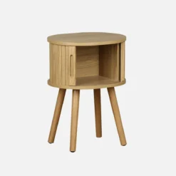 sweeek Tavolino da notte scandinavo con decorazioni in legno, 2 porte scorrevoli