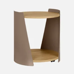 Tavolino e comodino in metallo curvato e legno con ruote