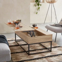 sweeek Tavolino industriale effetto legno con piano sollevabile