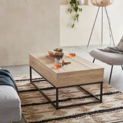 sweeek Tavolino industriale effetto legno con piano sollevabile