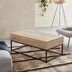 sweeek Tavolino industriale effetto legno con piano sollevabile