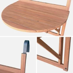 sweeek Tavolino in legno di acacia pieghevole semirotondo, 70cm