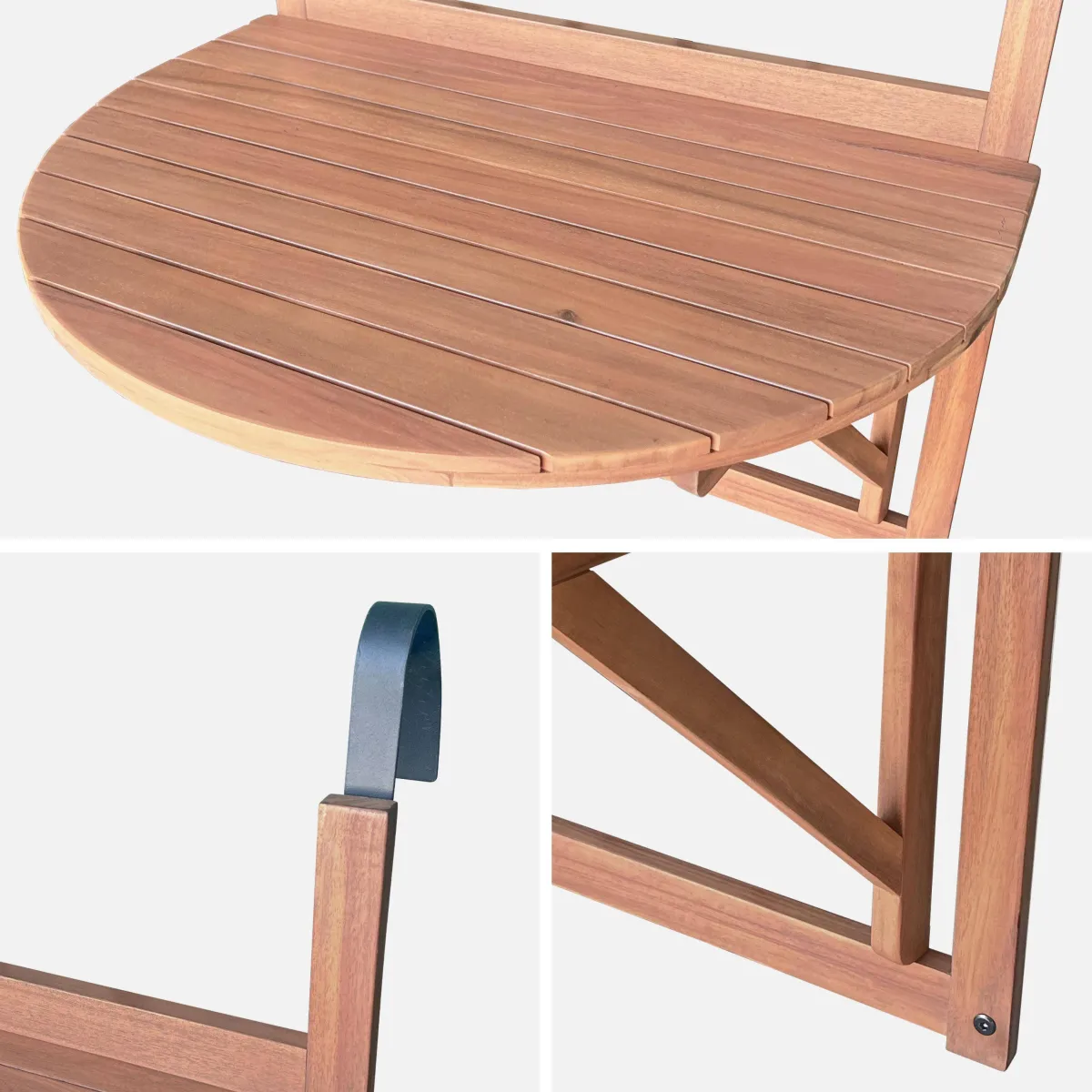 sweeek Tavolino in legno di acacia pieghevole semirotondo, 70cm