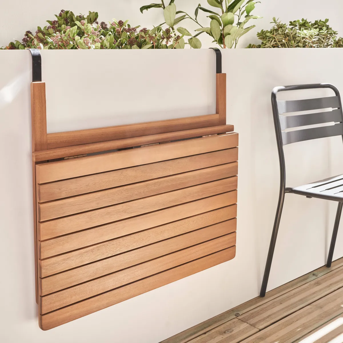 sweeek Tavolino in legno di acacia pieghevole rettangolare, 70x50cm