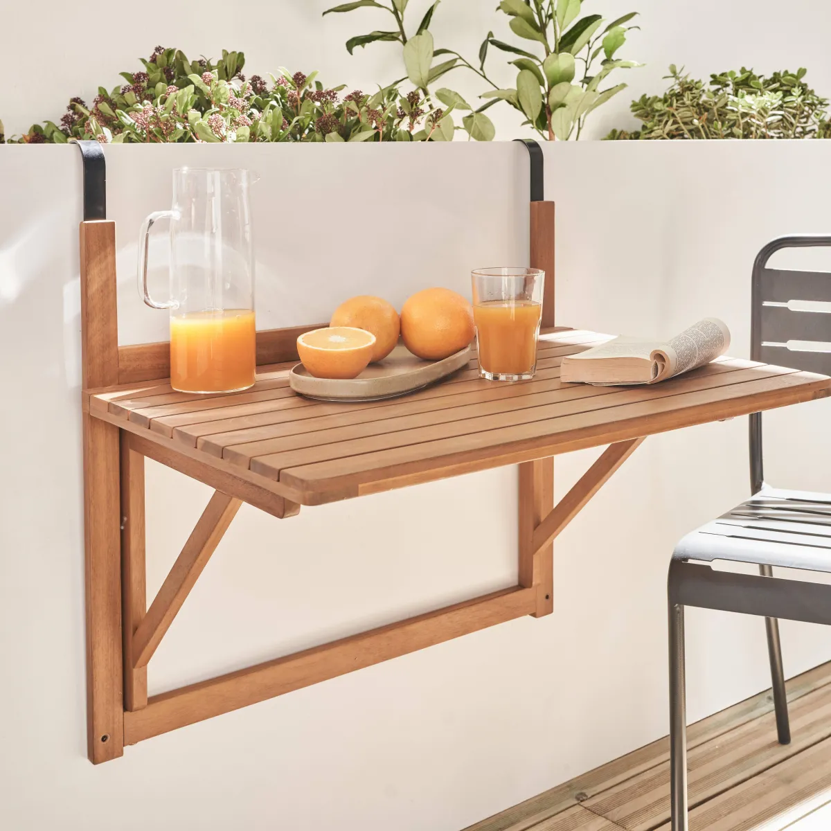 sweeek Tavolino in legno di acacia pieghevole rettangolare, 70x50cm