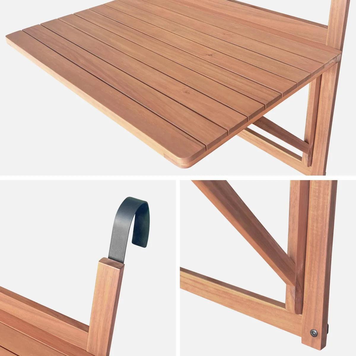 sweeek Tavolino in legno di acacia pieghevole rettangolare, 70x50cm