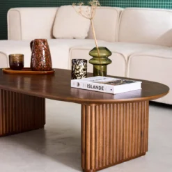 Tavolino ovale in legno di hevea placcato rovere