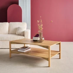 sweeek Tavolino rettangolare decorazione legno doppio ripiano
