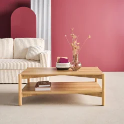 sweeek Tavolino rettangolare decorazione legno doppio ripiano