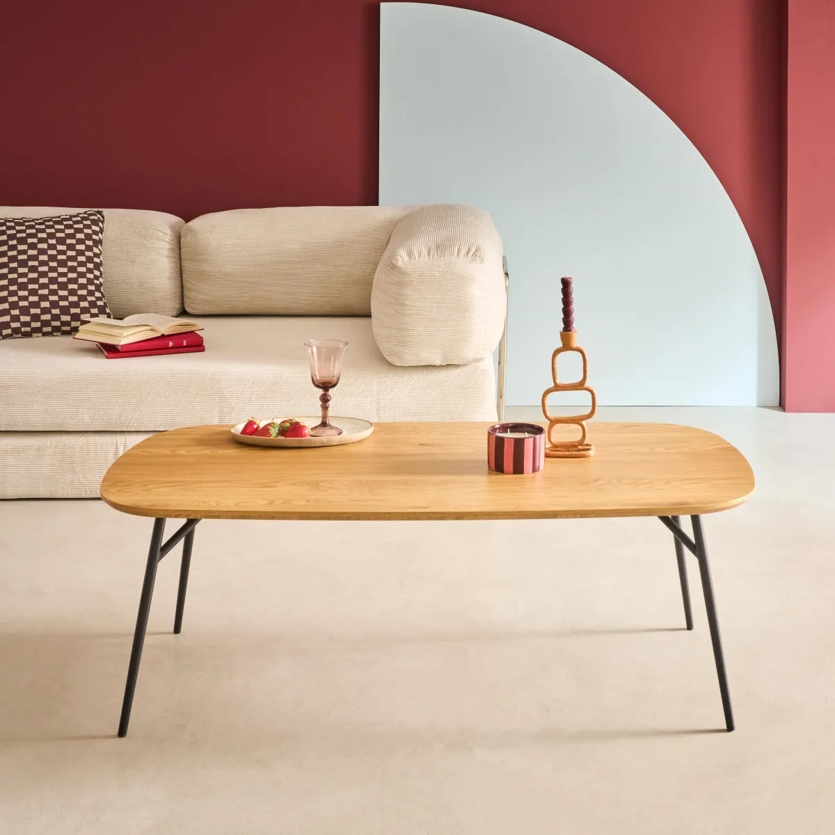 sweeek Tavolino rettangolare effetto rovere con gambe in metallo nero