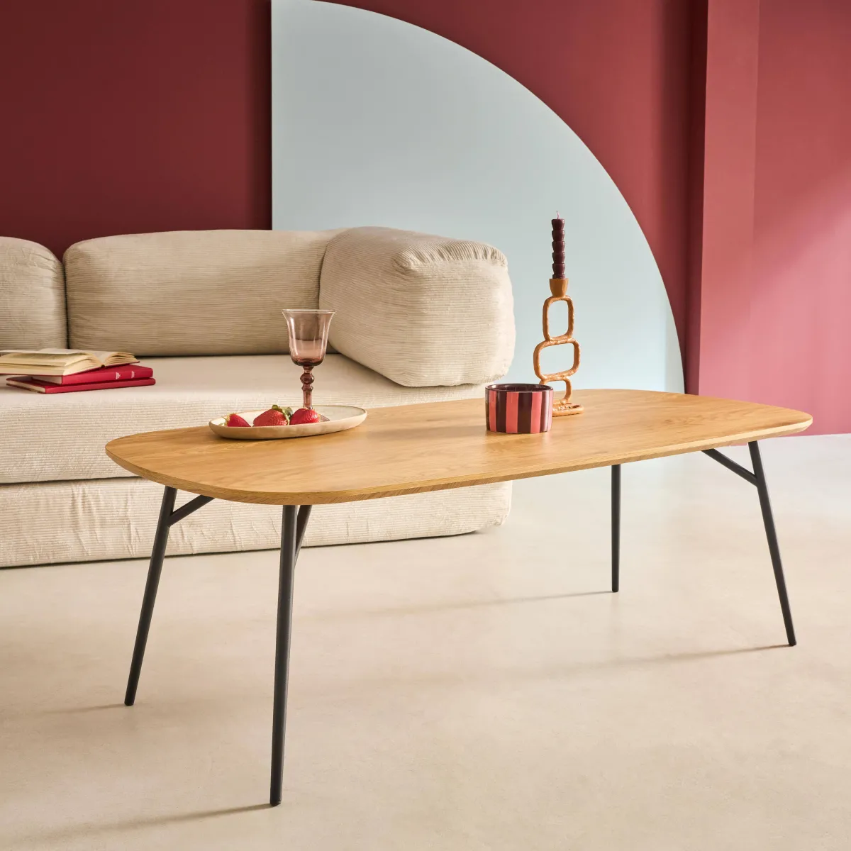 sweeek Tavolino rettangolare effetto rovere con gambe in metallo nero
