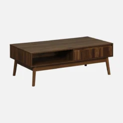 sweeek Tavolino scandinavo, decoro in legno scanalato, 2 nicchie, 1 cassetto