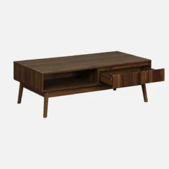 sweeek Tavolino scandinavo, decoro in legno scanalato, 2 nicchie, 1 cassetto