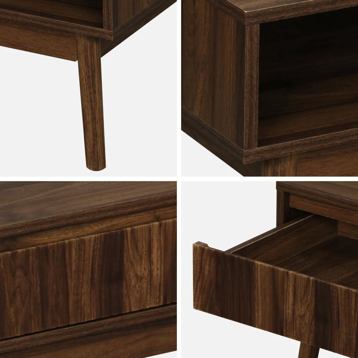 sweeek Tavolino scandinavo, decoro in legno scanalato, 2 nicchie, 1 cassetto