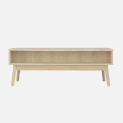 Tavolino scandinavo, decoro in legno scanalato, 2 nicchie, 1 cassetto