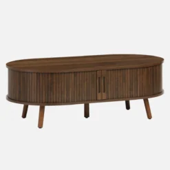 sweeek Tavolino scandinavo effetto legno scanalato 2 ante scorrevoli