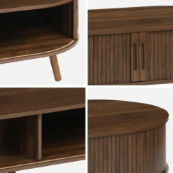 sweeek Tavolino scandinavo effetto legno scanalato 2 ante scorrevoli