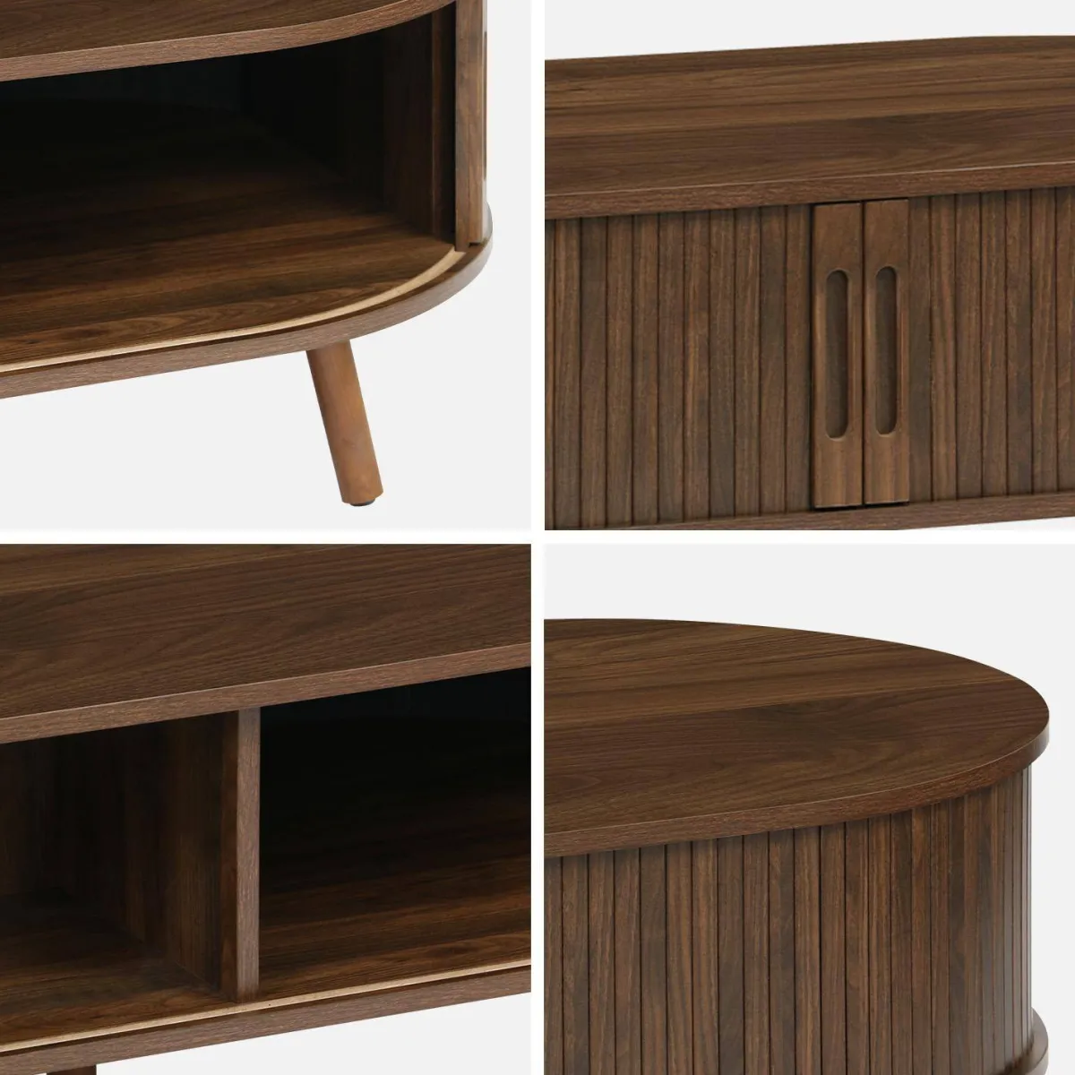 sweeek Tavolino scandinavo effetto legno scanalato 2 ante scorrevoli