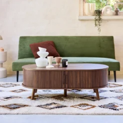 sweeek Tavolino scandinavo effetto legno scanalato 2 ante scorrevoli
