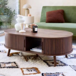 sweeek Tavolino scandinavo effetto legno scanalato 2 ante scorrevoli