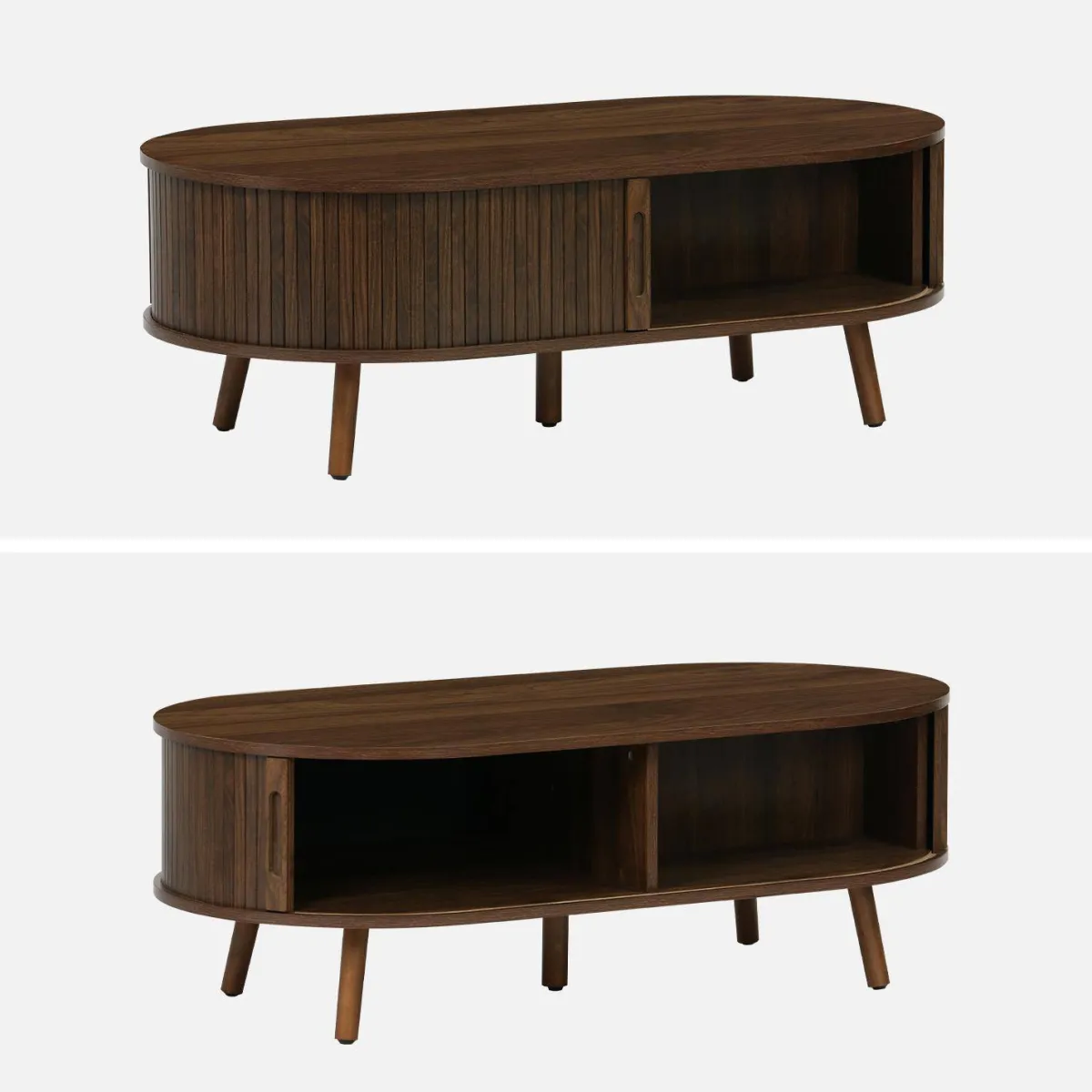 sweeek Tavolino scandinavo effetto legno scanalato 2 ante scorrevoli