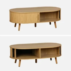 Tavolino scandinavo effetto legno scanalato 2 ante scorrevoli