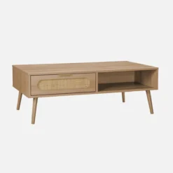 sweeek Tavolino scandinavo in canna intrecciata, 1 cassetto