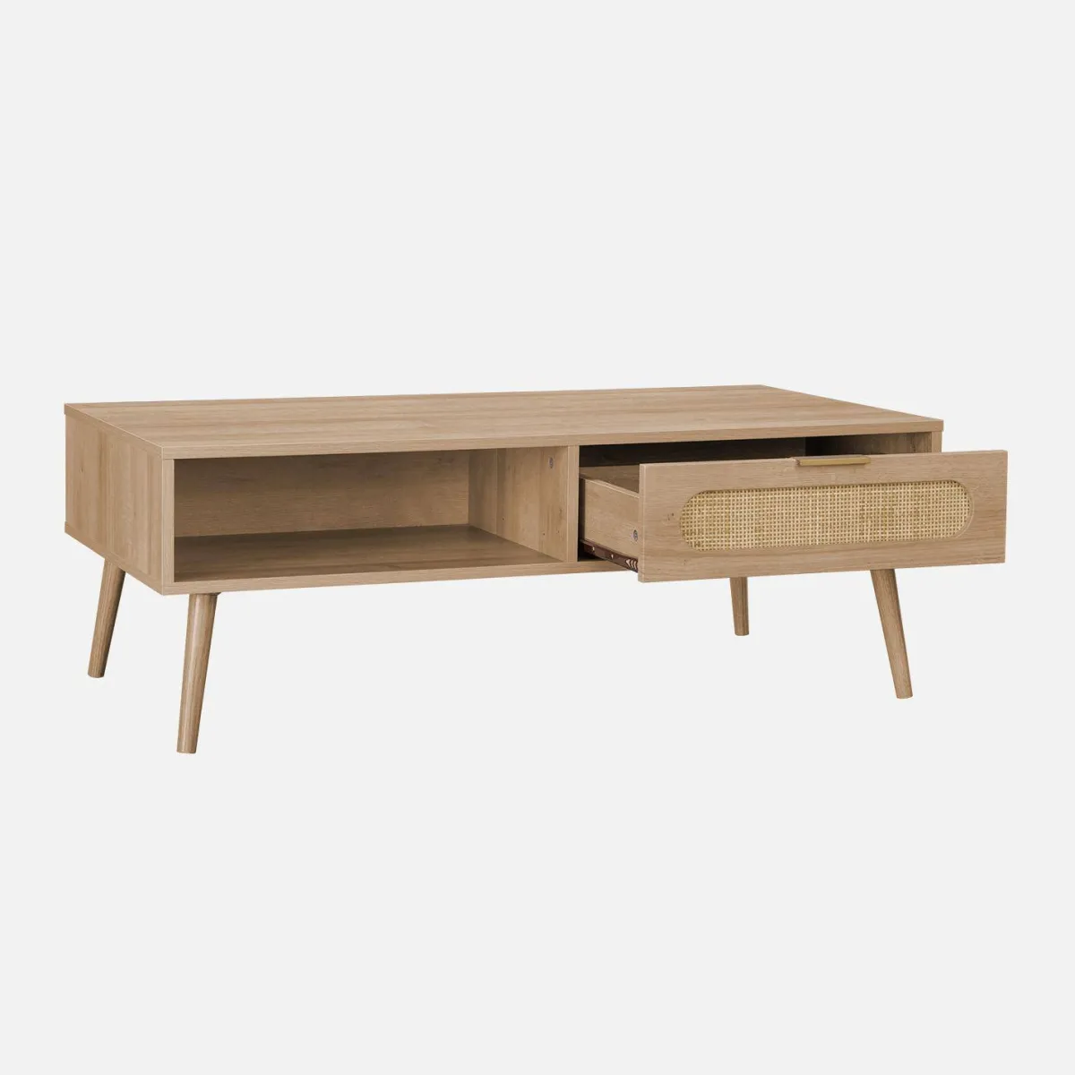sweeek Tavolino scandinavo in canna intrecciata, 1 cassetto